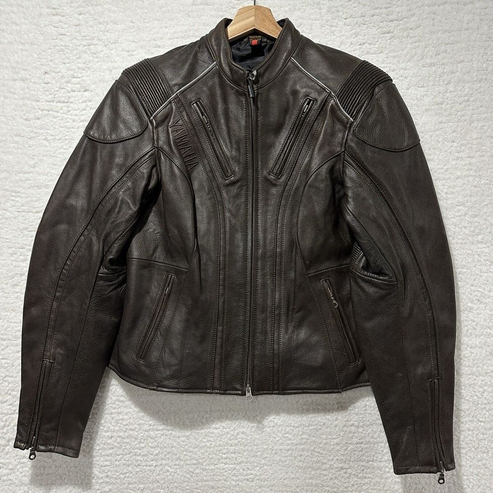 Yamaha Motorcycle VTG Mens Brown Heavy Genuine Leather Full Zip Jacket Sz LG NWT